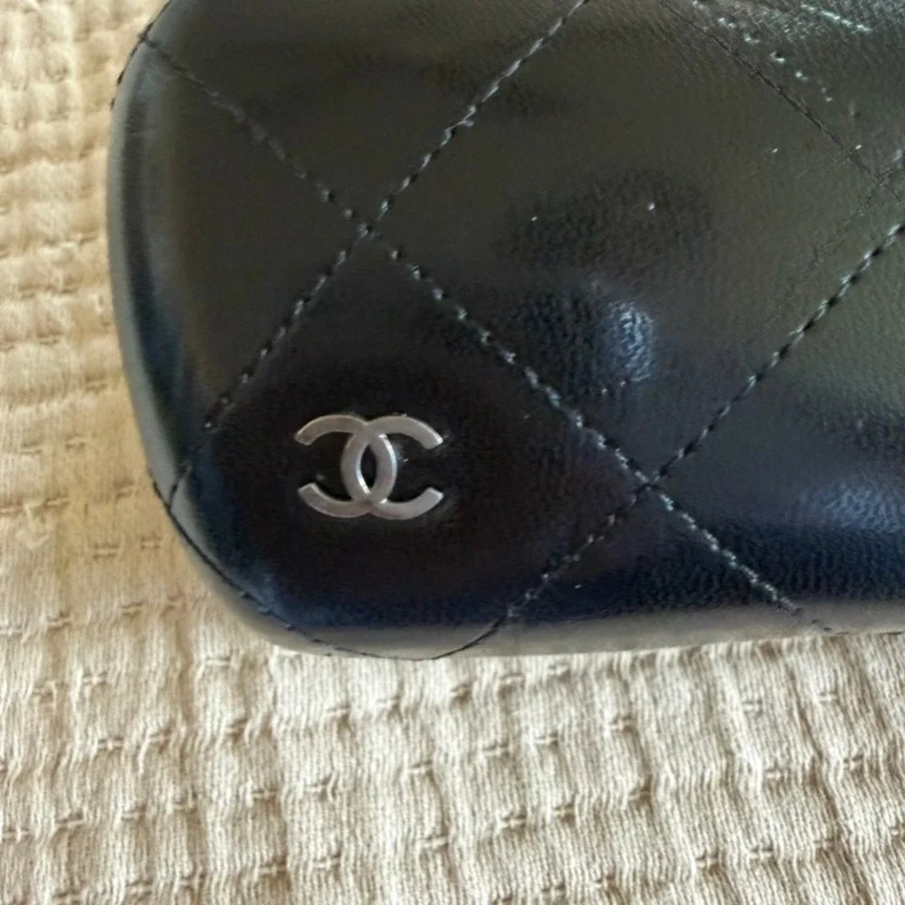 Chanel Sunglasses Case Only Black Quilted Leather CC Logo Clamshell